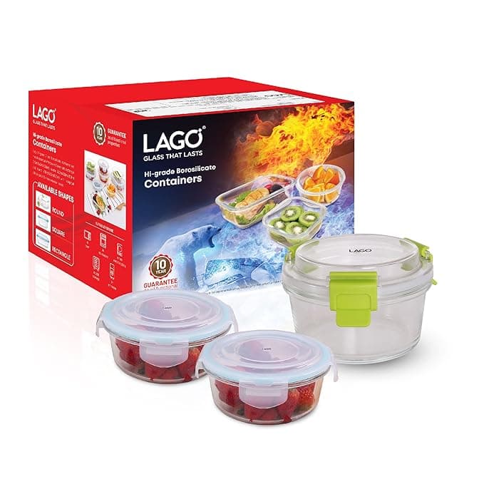 LAGO HI-GRADE BOROSILICATE 3PC CONTAINERSET (750ML/120ML/120ML) - ROUND