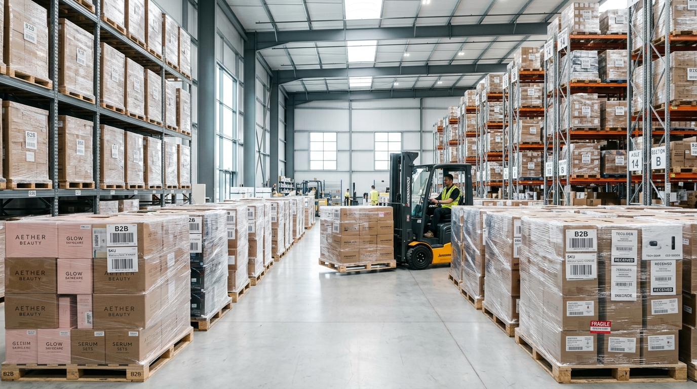 Brand owner and distributor fulfillment warehouse with verified surplus pallet inventory